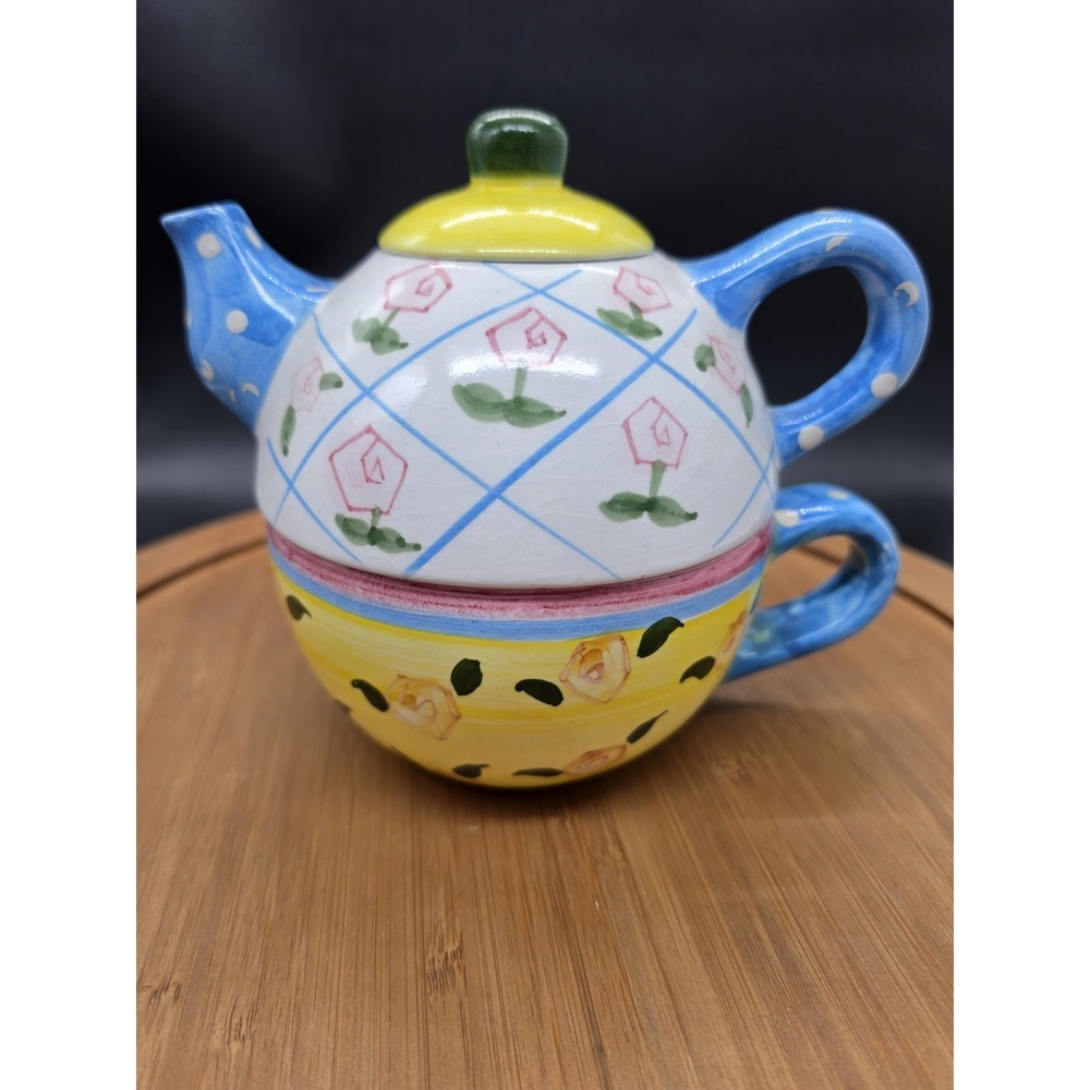 Bella Casa By Ganz Tea For One Stackable Teapot With Tea Cup Whimsical Decor